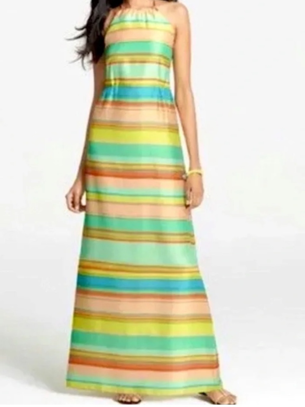 Ann Taylor Rainbow Striped Halter Maxi Dress